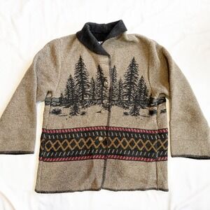 Vintage Wooded River Women's Wool Blend Jacket size M Pine Tree Western Bear
